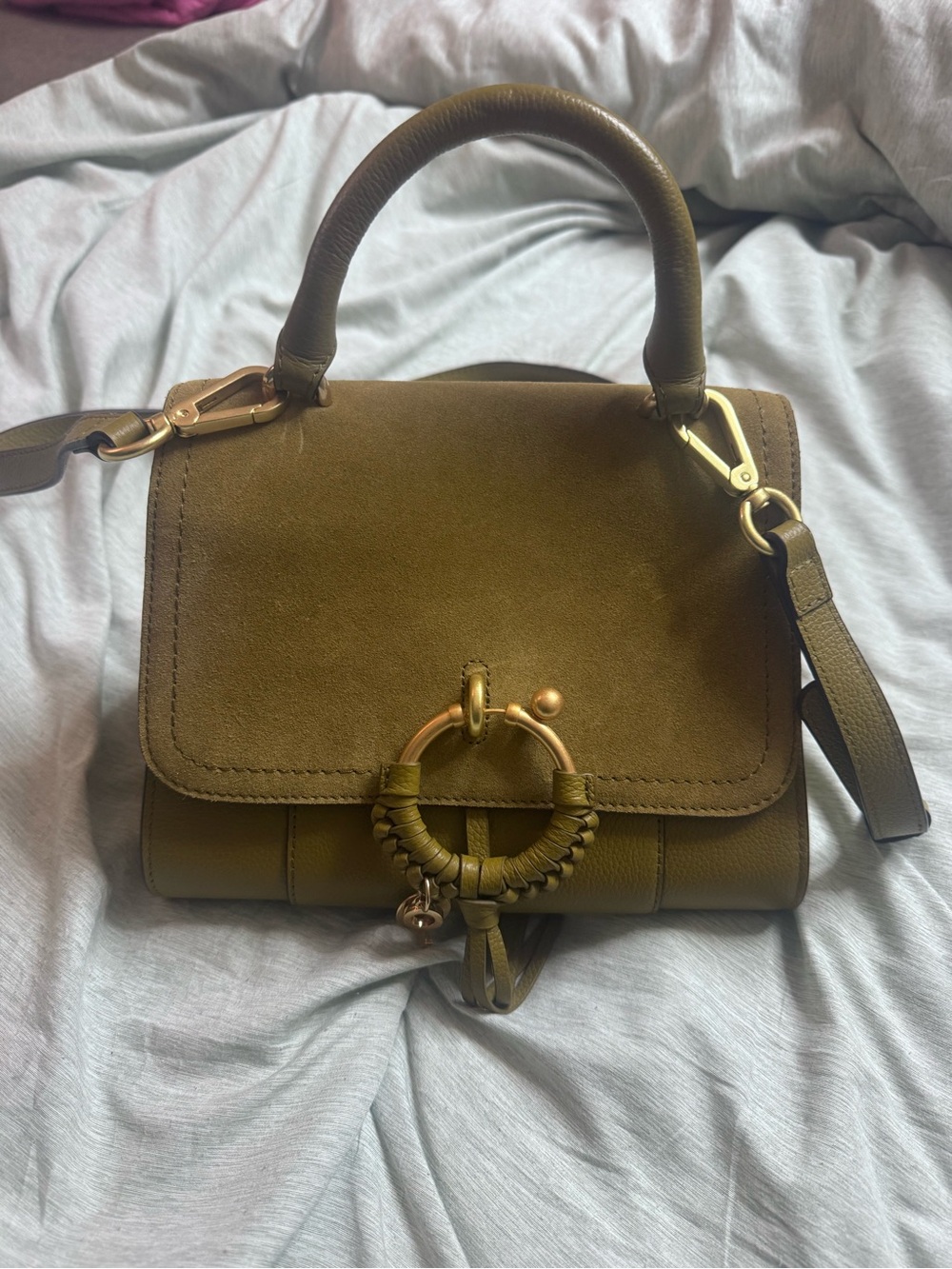 See By Chloe Olive Green Suede and Leather Crossbody Bag